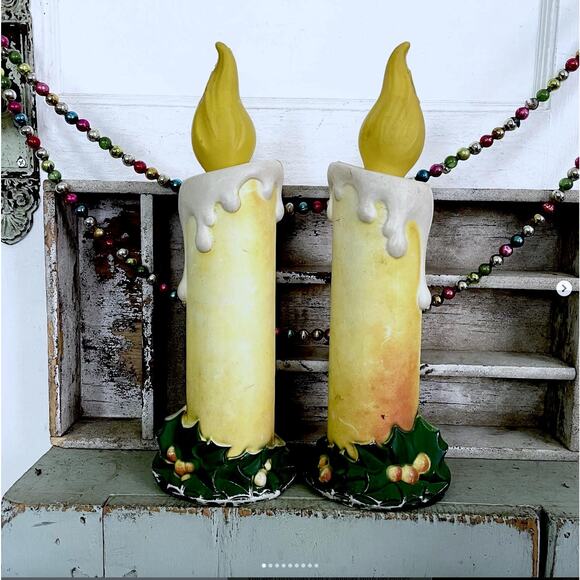 Vintage Candles Tabletop Blow Mold Christmas Blowmold Plastic Empire 14" PAIR - Picture 1 of 9
